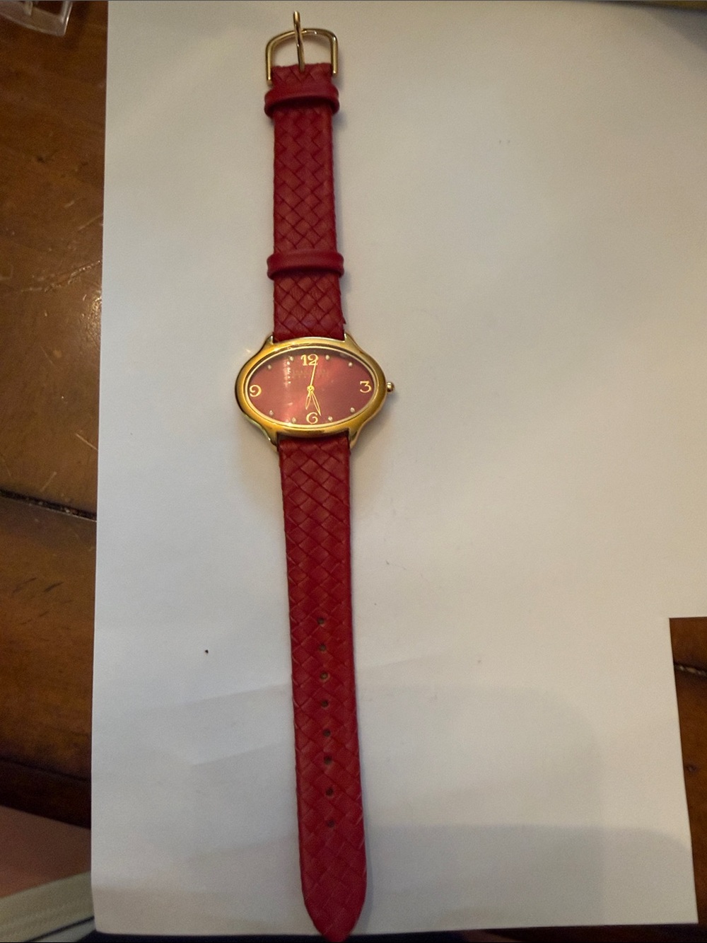 Joan Rivers Red Braided Leather Strap Watch with Gold-Tone Case